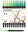 Green Markers, 12 Pack Dual Brush Pens Drawing Markers by Mogyann