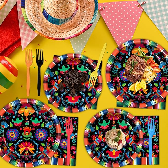 100PCS Mexican Fiesta Party Plates and Napkins Party Supplies Mayo Mexico - Image 3