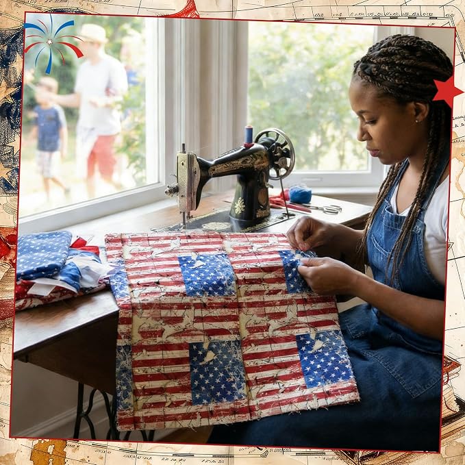 HunnmingRe 20 Pcs 10''x10'' Vintage Patriotic Quilting Fabric Square 4th of - Image 4