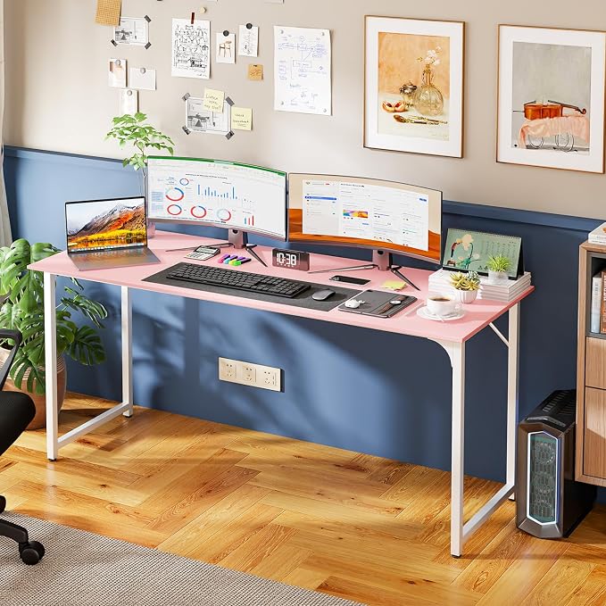 PayLessHere | 63 Inch Computer Desk | Pink | Office Desk - Image 2