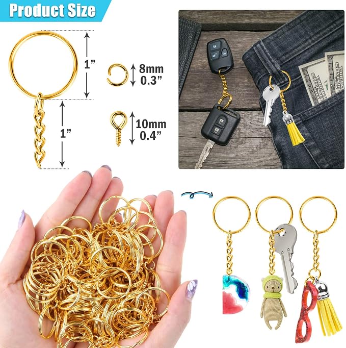 Keychain Rings Kit for Crafts Gold, PAXCOO Includes 100Pcs Split Key Ring - Image 6