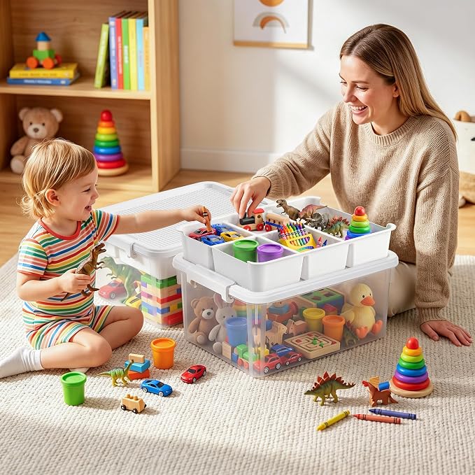 Citylife 17QT 2-Pack Toy Organizer Craft Storage Buildable Lid Movable Tray | - Image 4