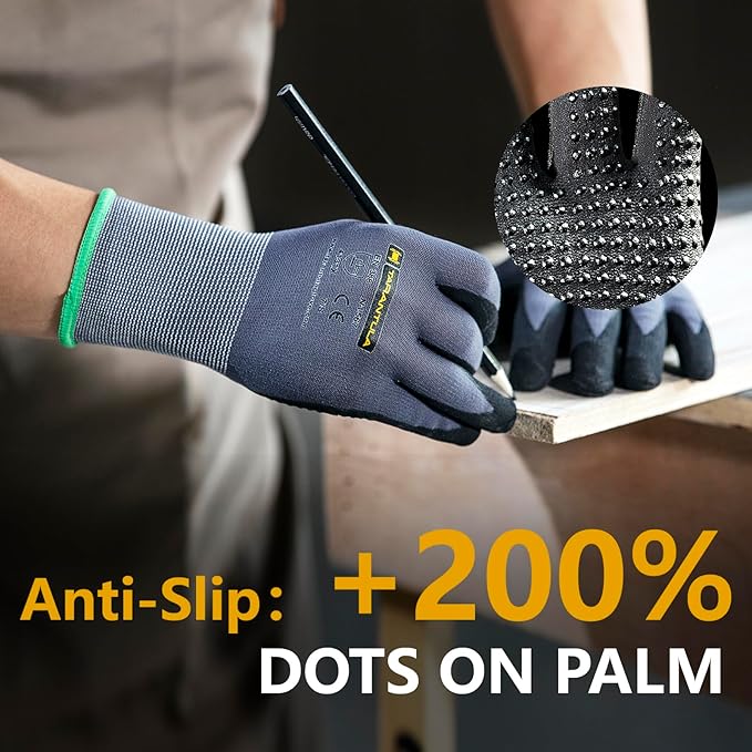 Tarantula Safety Work Gloves MicroFoam Nitrile Coated 3 Pairs,Endurance Seamless Knit Nylon,Dots on Palm,Dot Grip Gloves,X-Lagre