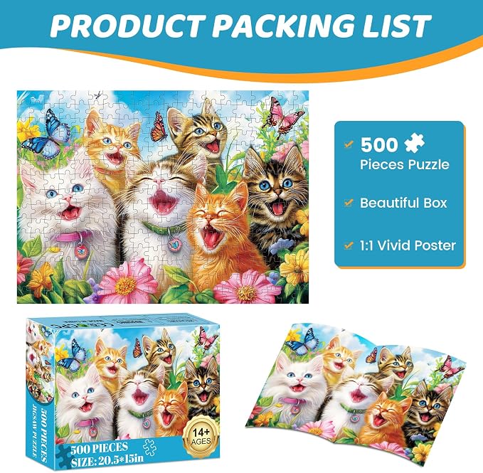 500 Piece Puzzles for Adults, Laughing Cats Large Piece Jigsaw Puzzle for - Image 6