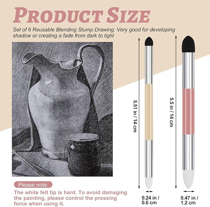 Kosiz 6 Pcs Blending Sponge Pen Double Headed Rub and Buff Washable Sketch - Image 2