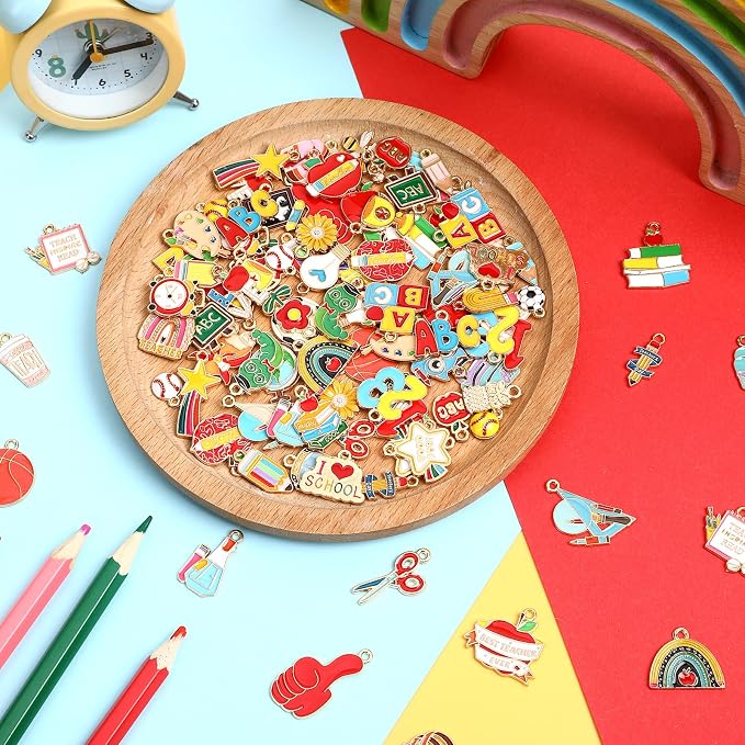SANNIX 110 Pieces School Themed Charms Bulk, Teacher Jewelry DIY Craft Supplies - Image 4