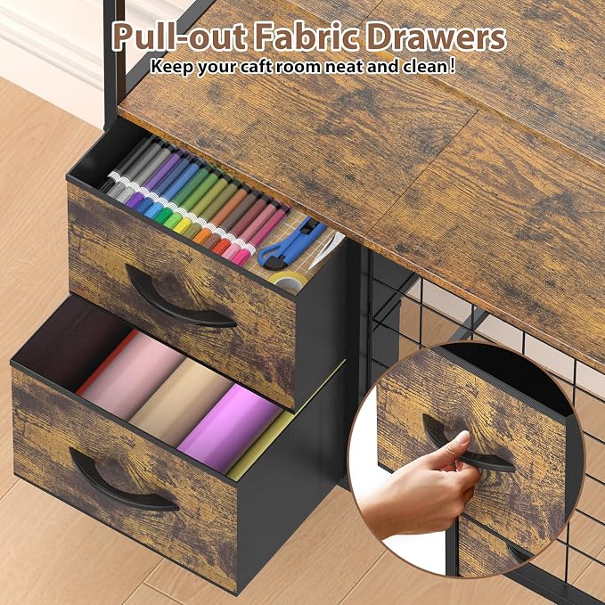 Craft Table Compatible with Cricut Machines Rolling Craft Storage Cart with - Image 4