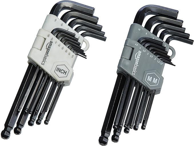 Amazon Basics Hex Key Allen Wrench, Long Arm, Metric and Standard Sizes, 26-Piece