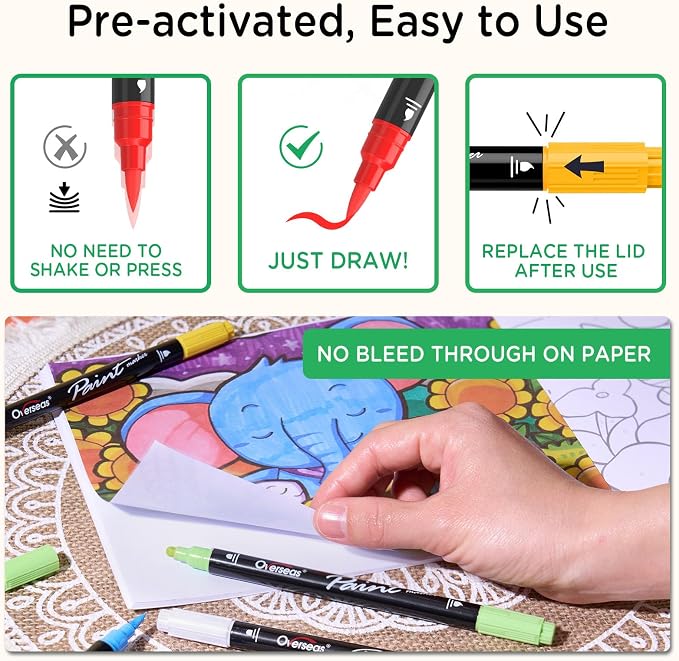 Overseas 6 Yellow Acrylic Paint Markers, Dual Tip Paint Pens Acrylic Marker | - Image 6