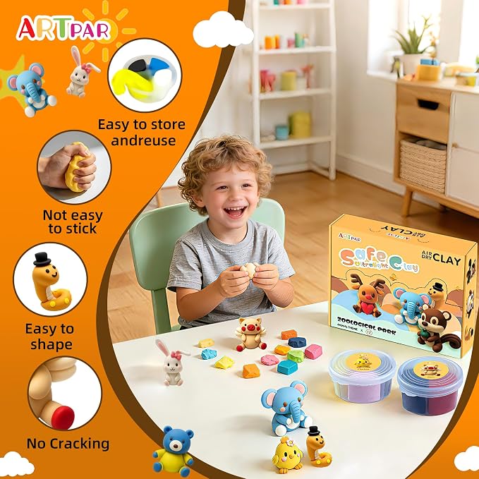 ARTPAR Air Dry Clay, 12 Animals Modeling Magic Clay Kit, Kids Crafts Gifts | - Image 5