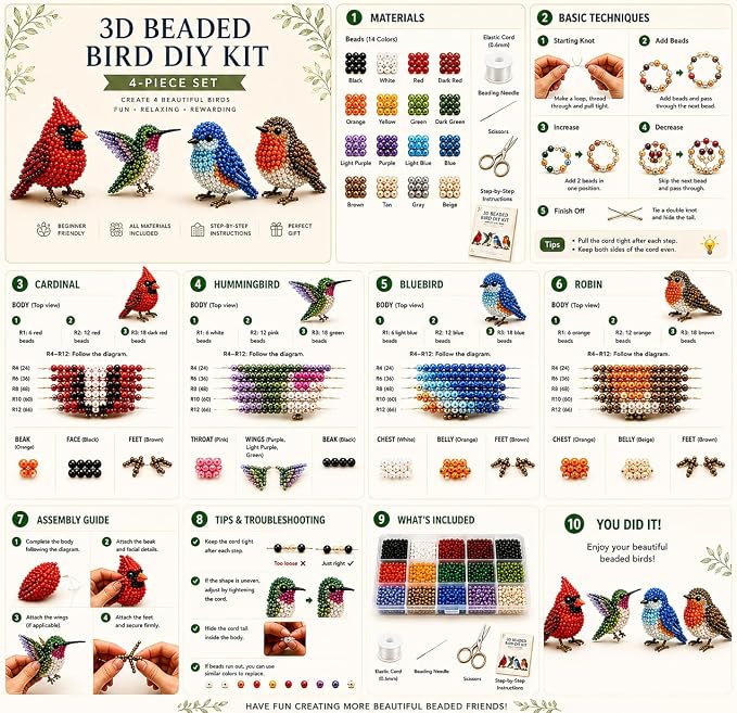 Kanroadi 3D Beaded Animal Kit, Beaded Animal Kit, Cute Animal Beading Craft Set - Image 3