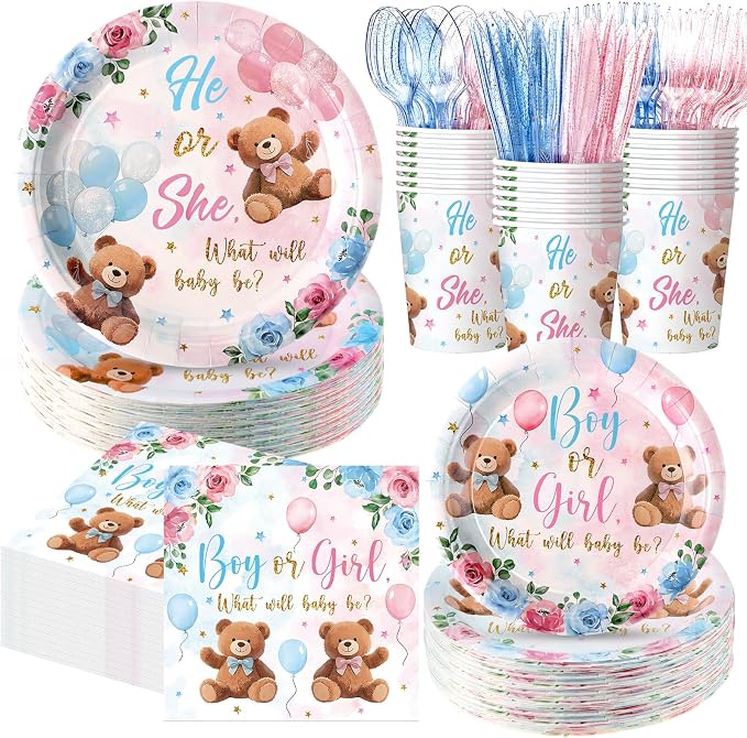 Pickmesh 400 Pcs Bear Gender Reveal Party Supplies Decorations Include Pink by Pickmesh