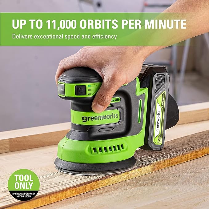 Greenworks 24V Orbital Sander Kit, 5" Random Sander Variable Speed, Tool Only