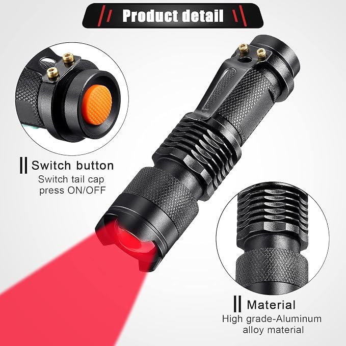 Honoson Red Light Flashlight LED Single Mode Torch 1 Mode Scalable Red Lens - Image 3