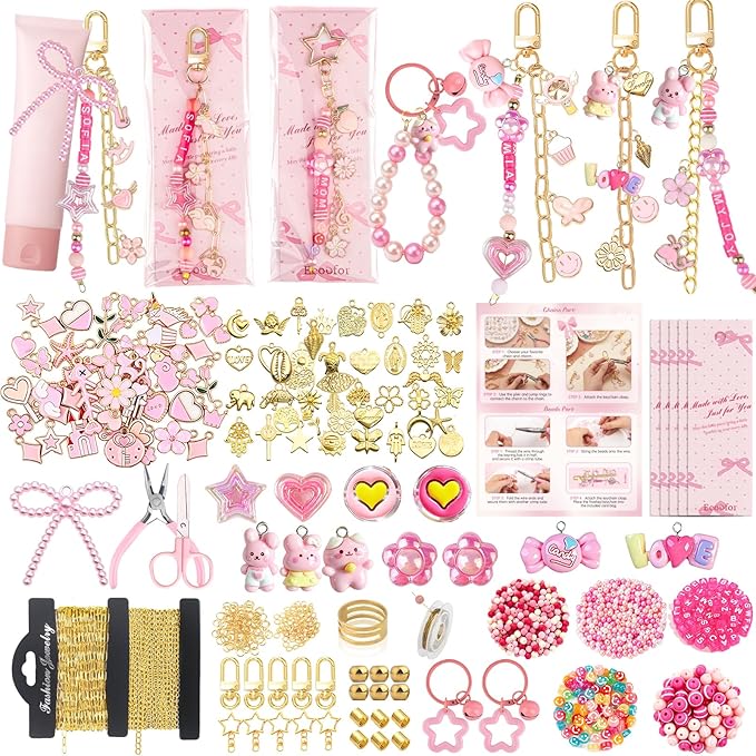 Ecoofor 707 Pcs Lip Gloss Beaded Keychain Making Kits, 78.8 Inch Chains by Ecoofor