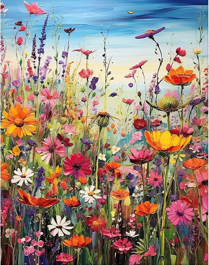 MjhRcll Flowers Stamped Cross Stitch Kits, Colorful Flower Cross Stitch by MjhRcll
