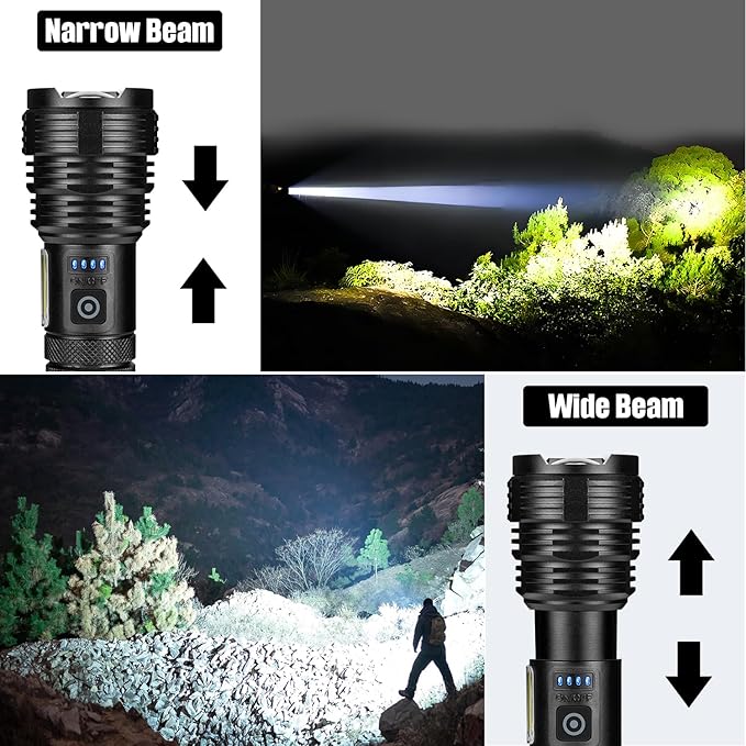 Flashlights LED High Lumens Rechargeable, High Lumen Super Bright Flashlight, USB Fast Charging High Powered Flash Light, Powerful IPX7 Waterproof Handheld Flashlights for Home,Camping(2 Pack)
