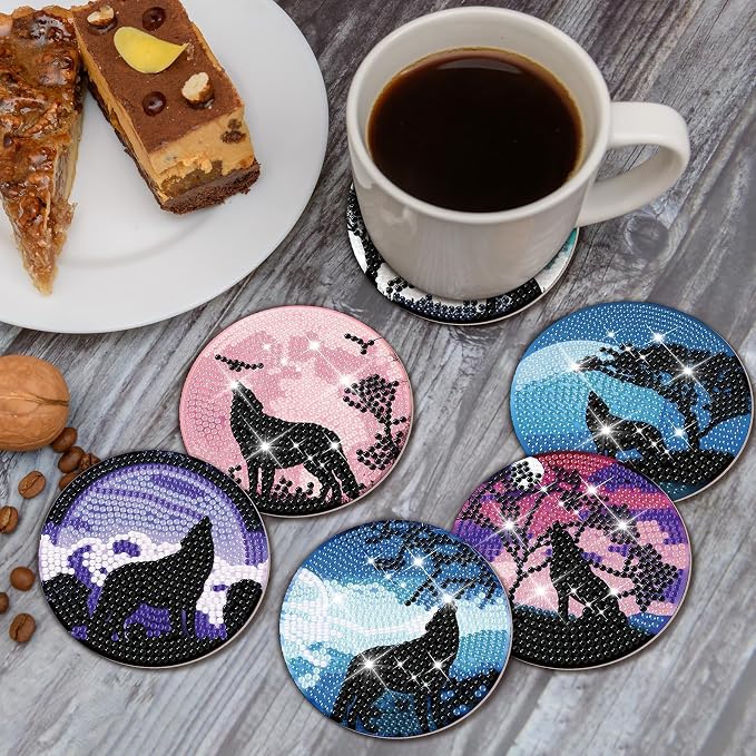 Cumule 8 Pcs Wolves Diamond Art Coasters Kits - Image 4
