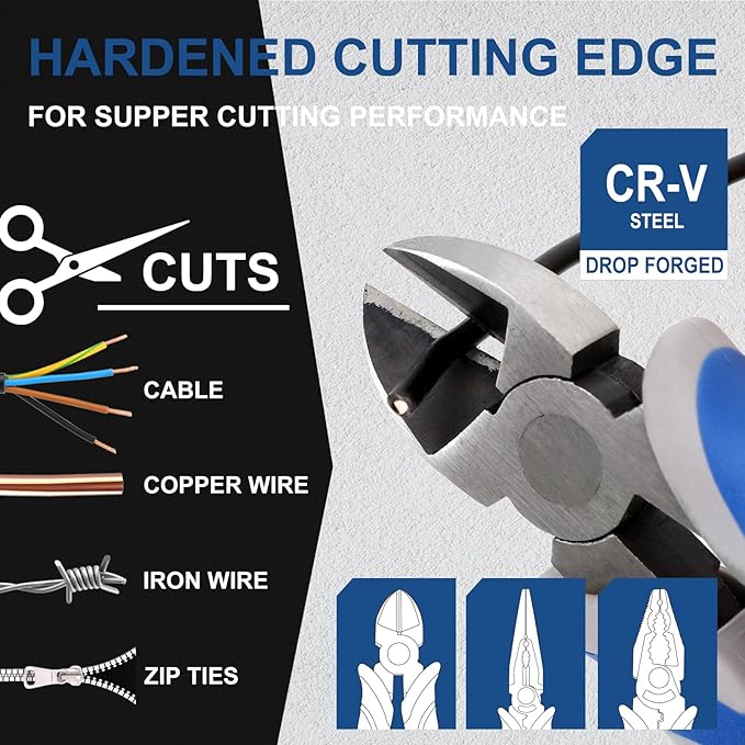 COMOWARE Large Pliers & Wrench Set 8Pcs with Pouch(12", 10", 8" Groove Joint Pliers, 8" Adjustable Wrench, 8" Linesman, 6" Long Needle Nose, 6" Slip Joint, 6" Diagonal) for Home & DIY