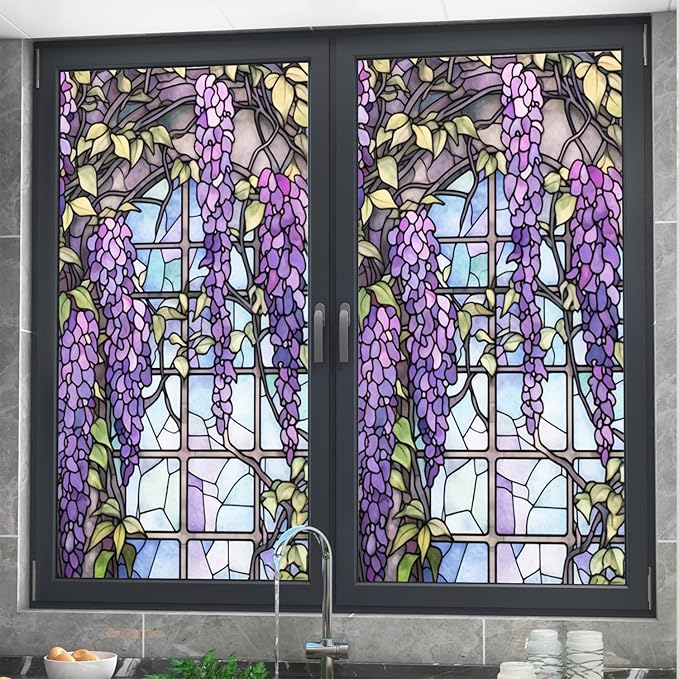 Wisteria Stained Glass Window Frosted Film, Thickened Static Cling Window Cling - Image 4