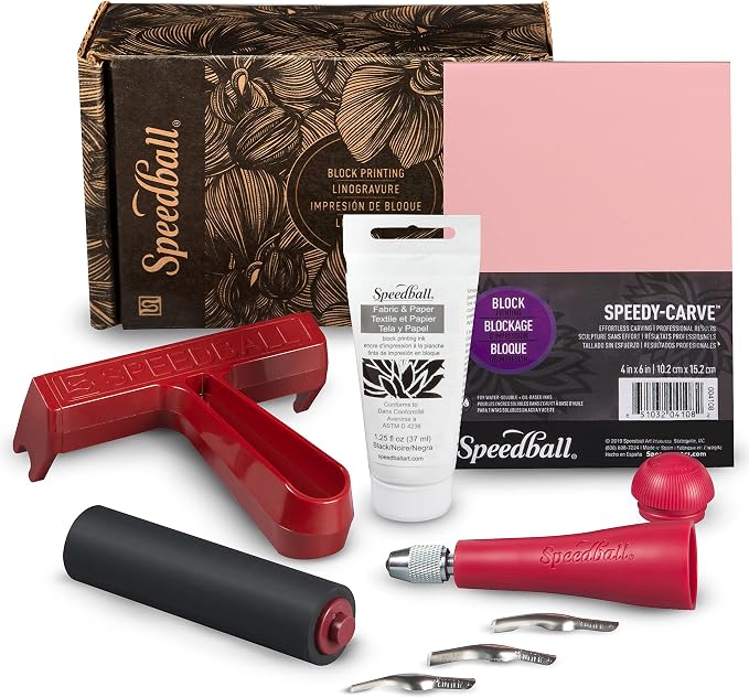 Speedball Block Printing Fabric Starter Kit, 7 Pieces – Includes Ink, Hard by SpeedballArt