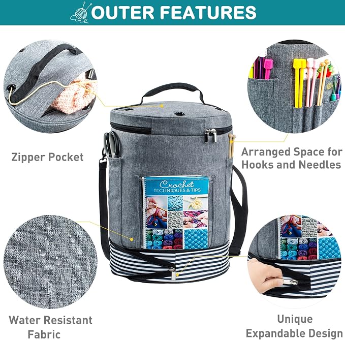 MYBAGZING Expandable Yarn Storage Organizer, Crochet Bag & Yarn Tote - Image 2