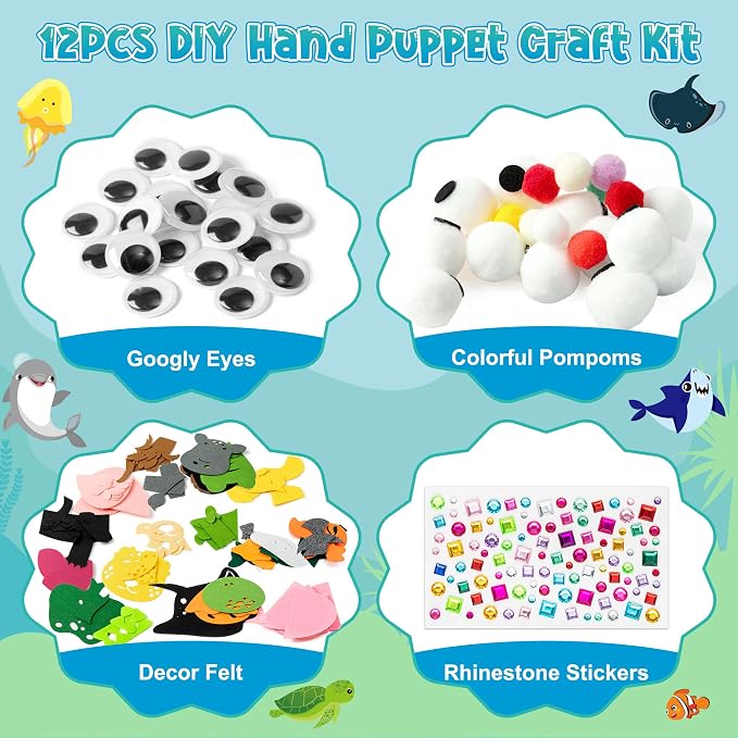 WATINC 12Pcs Hand Puppet Making Kit, Art Craft Felt Sock Puppet Toys, Creative - Image 2