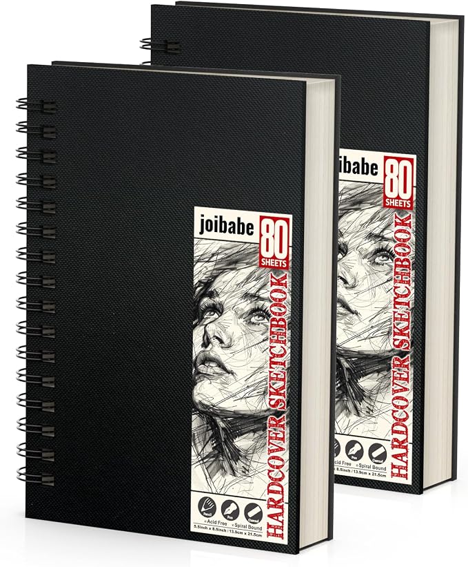 Joibabe 5.5" x 8.5" Sketch Book ，2 Pack 80-Sheets，Double-Sided Hardbound by Joibabe