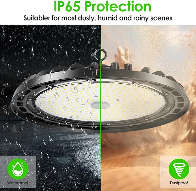 LED High Bay Light 240W, 12' UFO Commercial Lighting Fixture w/Isolated Power Supply, w/Plug for Garage Shop Warehouse Workshop, 5000k 35000lm Dimmable IP65 UL ETL Listed (1-Pack)