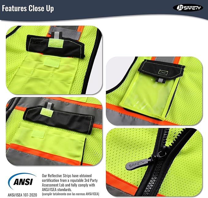 JKSafety Hi Vis Reflective Safety Vests for Men Women High Visibility Vest with Pockets Mesh Fabric Construction Safety Apparel Neon Vest for Work (220-Yellow M)