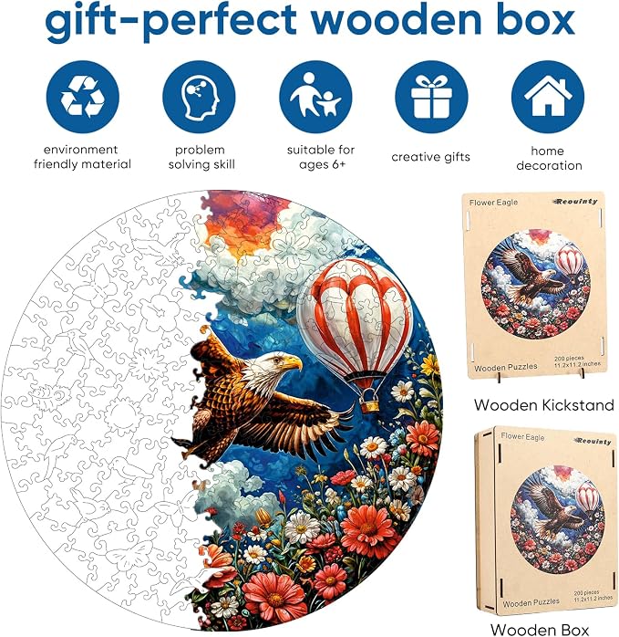 Reouinty Flower Eagle Wooden Adult Puzzle 200 Pieces, Beautiful Jigsaw Wooden - Image 5