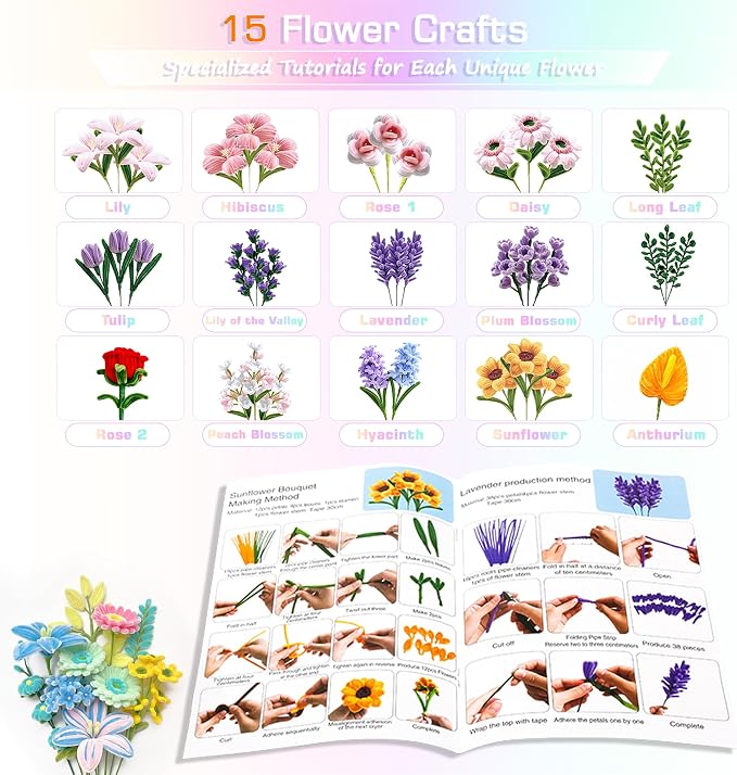 800 PCS Pipe Cleaners Craft, Pipe Cleaners Flowers Kit - Image 5