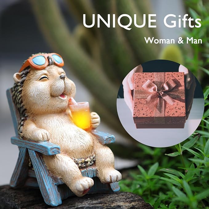 FOXMIS Hedgehog Statue Outdoor Solar Garden Decor - Image 6