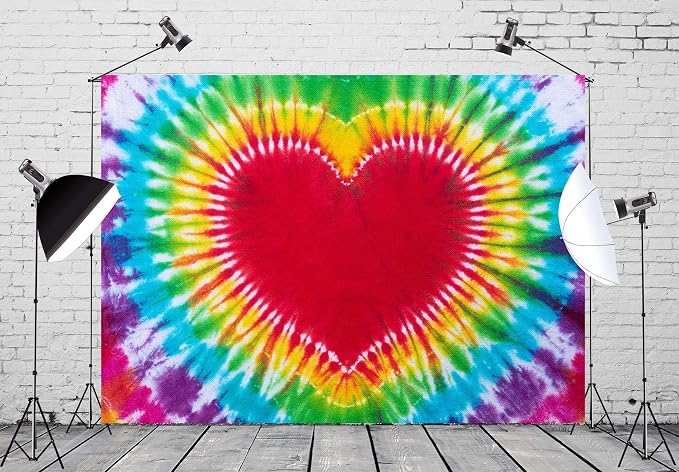 BELECO 7x5ft Fabric Tie Dye Heart Backdrop Rainbow Heart Love LGBT Background - Image 3