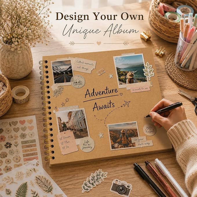 DIY Scrapbook Album 10x10 Inch 100 Pages, Hardcover Kraft Paper | Photo Book - Image 7
