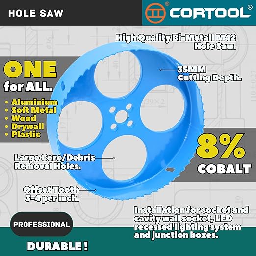 7 Inch Hole Saw with Arbor for Metal and Drywall Cutting, Bi-Metal Hole Cutter, 7" Hole Saw Kit for PVC Boards, Fiberglass and Vent Pipes