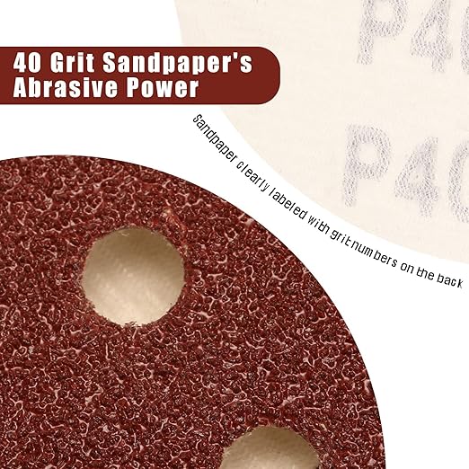 40 Grit 5 Inch Sanding Discs Hook and Loop Sandpaper, 100 PCS 8 Hole Adhesive Coarse Sand Paper for Random Orbital Sander