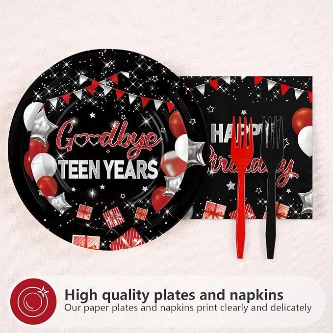 96Pcs 20th Birthday Party Decorations Red and Black Plates and Napkins Goodbye - Image 3