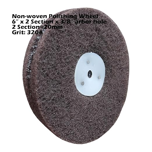 4PC 6 Inch x 2 Section Satin Non Woven Abrasive Polishing Wheel Kit for Bench Grinder, 3/8 Inch Arbor Hole, Includes Each 1PC 80#, 120#, 180# and 320#