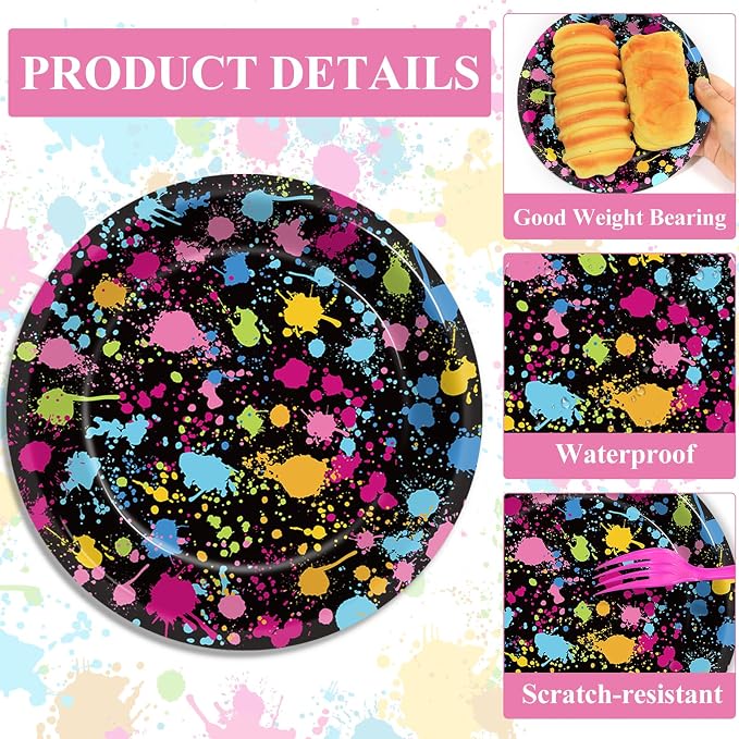 48Pcs Neon Glow in the Dark Paper Dessert Plates and Napkins Neon Party - Image 3