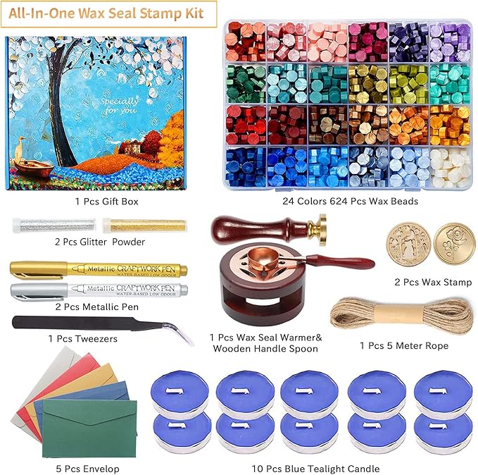 Comealltime Wax Seal Kit with Gift Box, Sealing Wax Warmer, Metallic Pen - Image 3