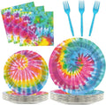 Qyeahkj 25 Guests Tie-Dye Party Supplies, Tie-Dye Party Plates Napkins Forks Set by Qyeahkj