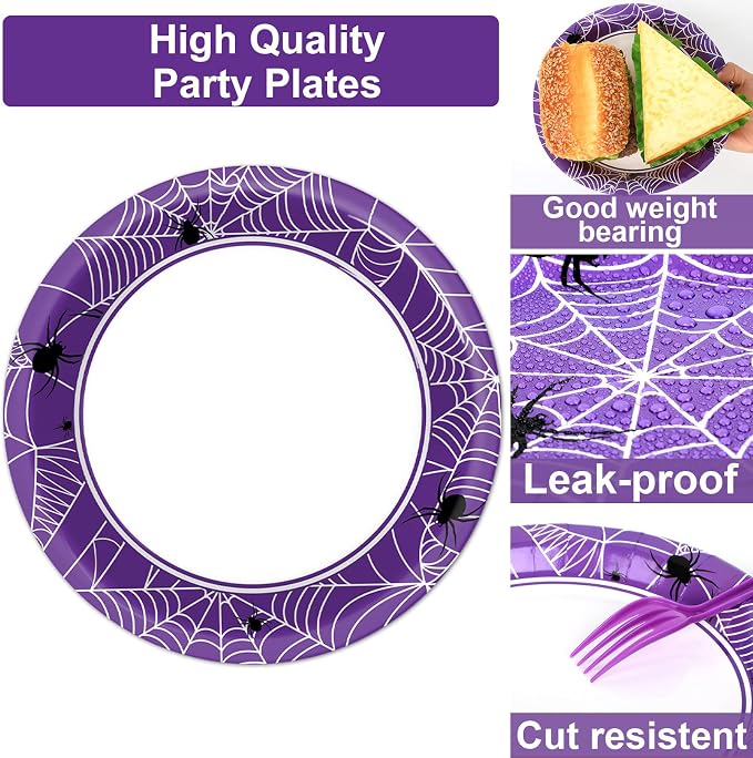 Qyeahkj 100 Pcs Halloween Birthday Party Supplies Paper Plates and Napkins Set - Image 3
