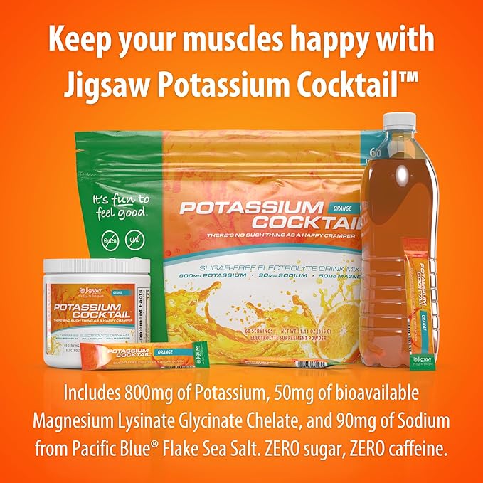 Jigsaw Health Potassium Cocktail | Formerly Pickleball Cocktail | Orange Flavor | 60 Servings (Jar)