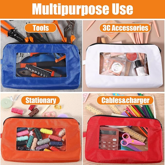 Aliceset 6 Pcs Small Tool Pouch 1680D Oxford Zipper Bags with Clear Window Multipurpose Zipper Pouch Heavy Duty Waterproof Utility Bag for Tool Organization and Storage (Multicolor)