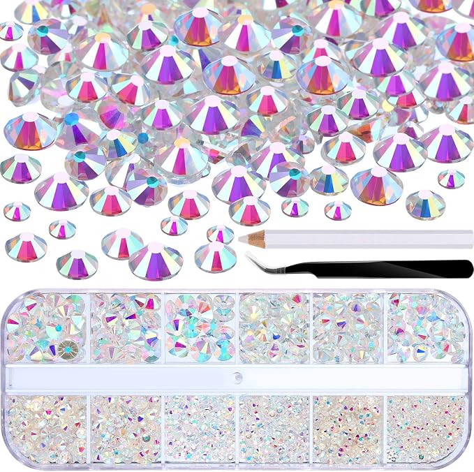 TecUnite 2000 Pieces Flat Back Gems Round Crystal Rhinestones 6 Sizes by TecUnite