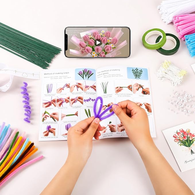 Red Thick Pipe Cleaner Flower Kit - Image 3
