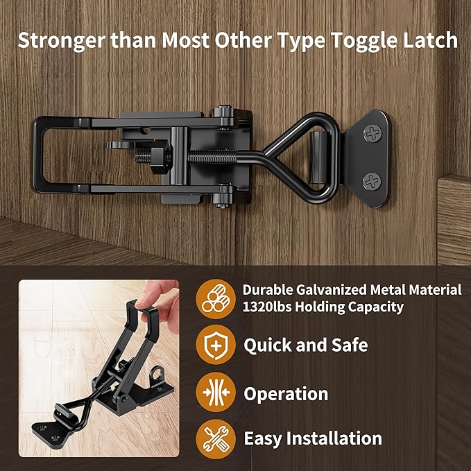 8Pack Heavy Duty Toggle Clamp Latch,4003 Style 1320lbs Capacity Pull Clamp Black Adjustable Quick Release Hasp Clamps for Smoker Cabinet Boxes Case Trunk Jig,Metal Toggle Latch Catch Set