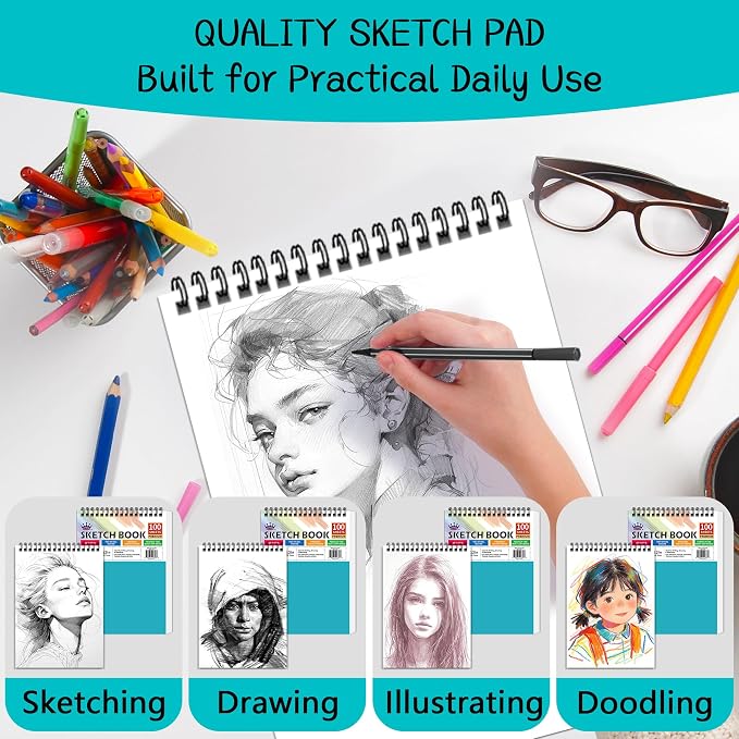 WINNER 9" x 12" Sketch Book 4 Pack, 400 Sheets Spiral Bound Art Sketchbook - Image 5