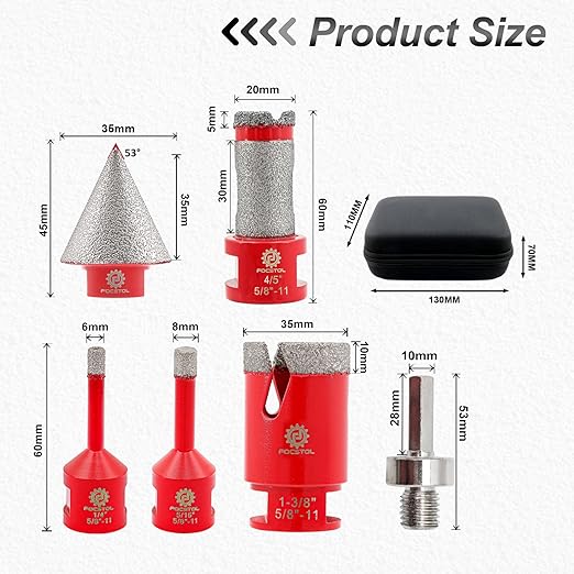 Diamond Core Drill Bit Set - 6pcs (6/8/35mm+20mm Drilling Milling Bit+35mm Beveling Chamfer Bit+HEX) Diamond Hole Saw Kit for Porcelain Ceramic Tile Marble Granite